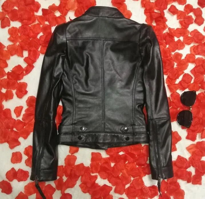 

2022 New Brand Women Black Genuine Leather Jacket Female Lapel Fashion Outerwear High quality plus size sheepskin Coat XS-4XL