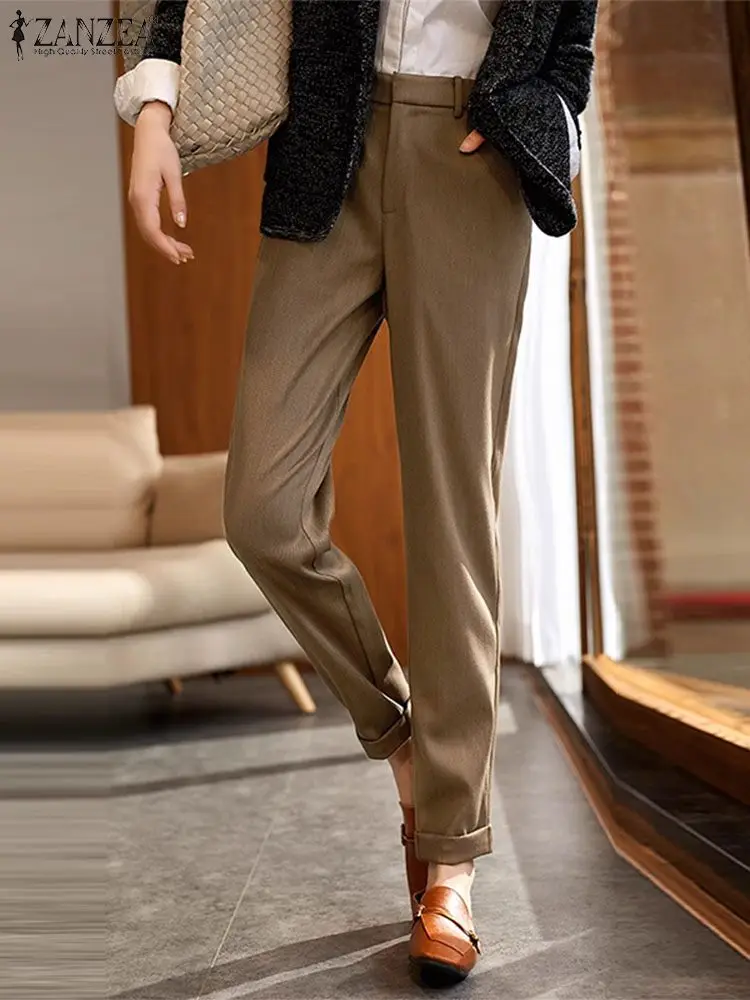 ZANZEA винтажные прямые осенние брюки женские длинные шаровары офисные со средней