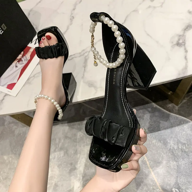 

pearl platform heels sandals Women High Heels Pumps Super high heel 9cm Women's Banquet sandals waterproof mary janes sandals