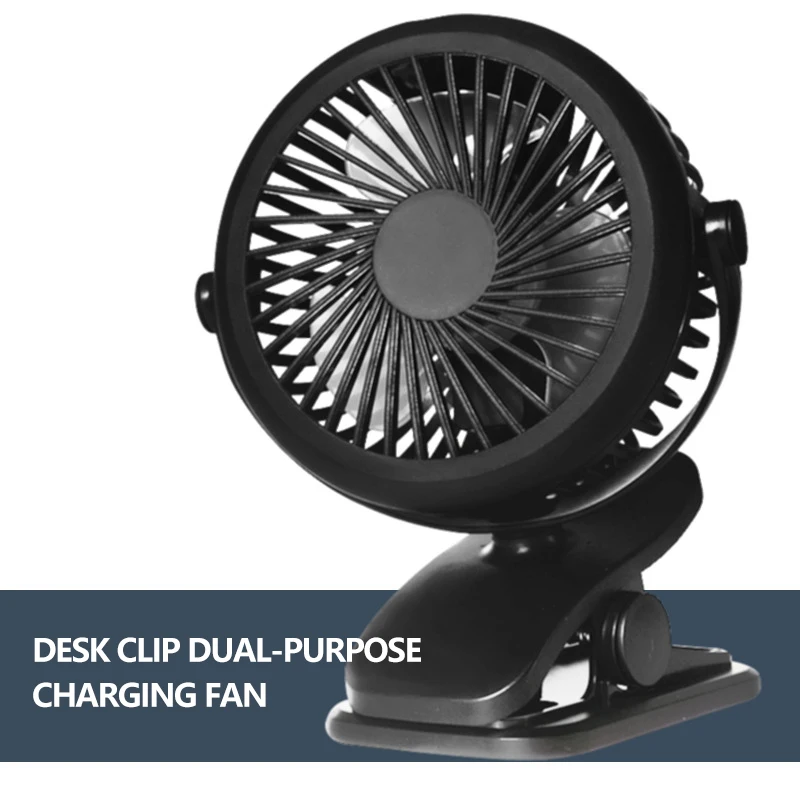 

USB Portable Fan Clip-on Type Rechargeable Cooling Ventilador Mini Desk Fan 360 Degree Rotation 3 Speeds Adjustable Clip-on Fan