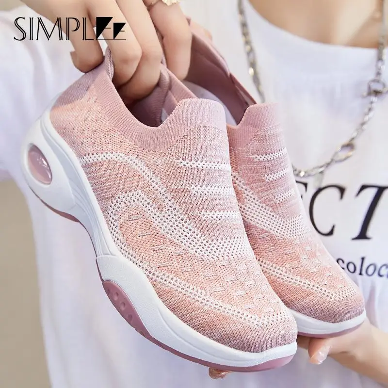 

Женские кроссовки на танкетке, сетчатые дышащие, Повседневная Удобная спортивная обувь на платформе, лоферы для тренировок