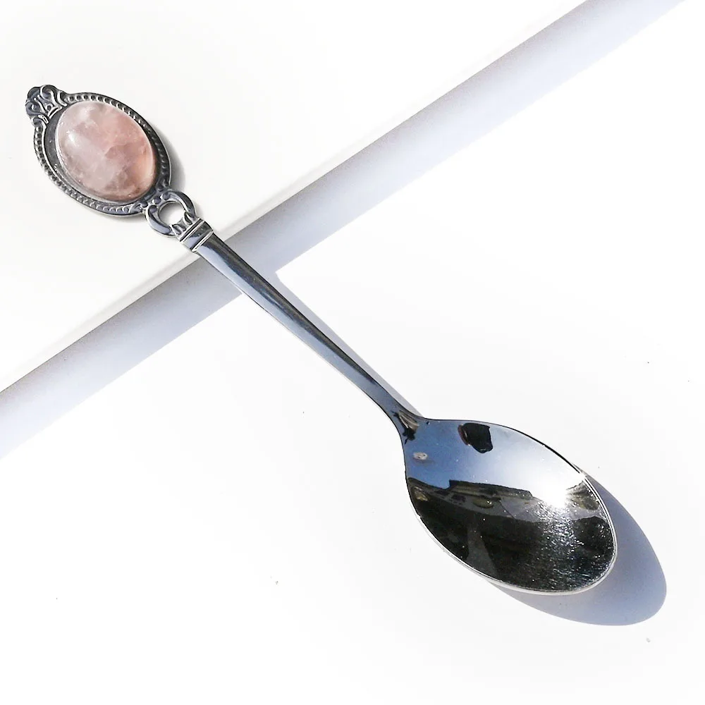 

Десертная ложка из нержавеющей стали с розовым кварцем