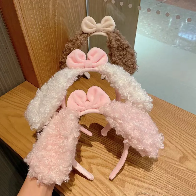 

New Cute Girl Bow Puppy Ears Headband Plush Headband Animal Face Wash Makeup Headgear Headband