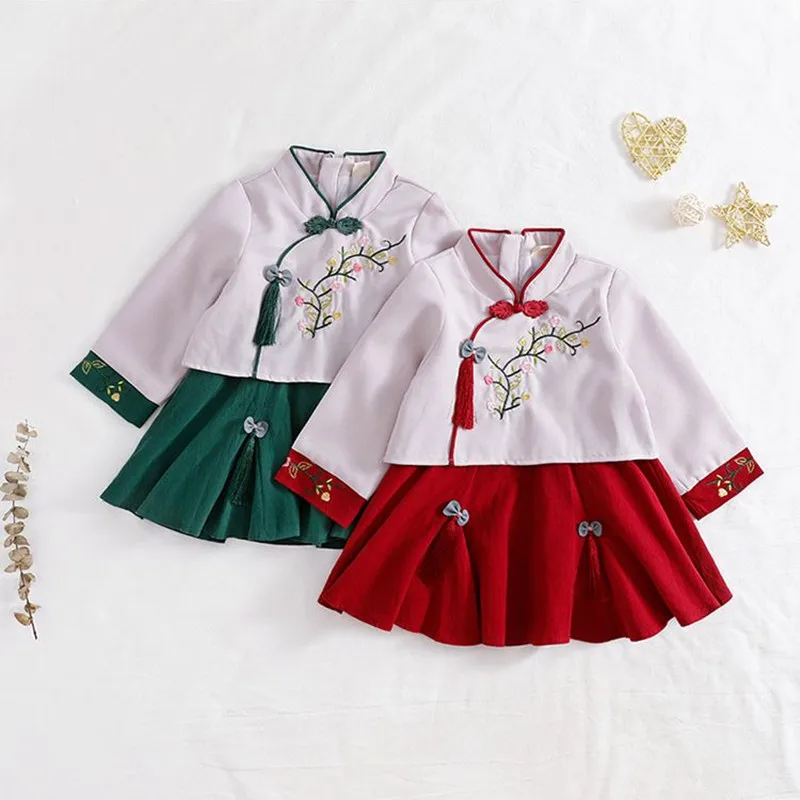 

Hanfu Girl's Dress Spring and Autumn New Children's Baby Tang Suit Chinese Style Girl Baby Long-sleeved Dress Suit