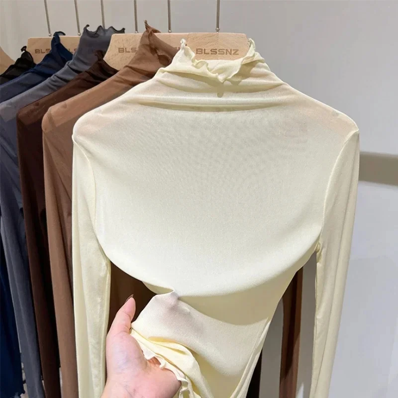 Женская черная сетчатая блузка с длинными рукавами