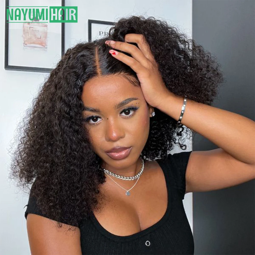 

Afro Kinky Curly Human Hair Wigs For Women 13x4 Lace Frontal Wig Brazilian Remy PrePlucked 4x4 Closure Bob Wigs 180 Density