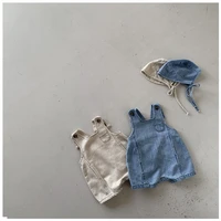 2022 spring and autumn childrens clothing mens and womens baby one piece denim back bag climbing clothes baby romper