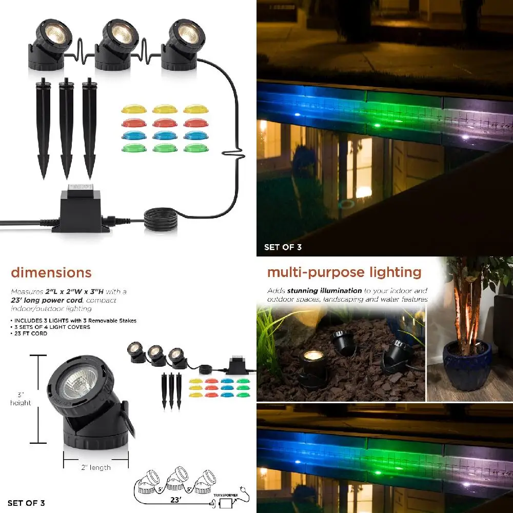 

Premium 10-Watt Halogen Light Power Beams Set with 4 Eye-Catching Colored Lenses and 23` Long Cord, Black