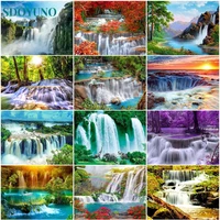 sdoyuno landscape diy painting by numbers waterfall acrtylic handpainted oil painting for home decor coloring by numbers kit