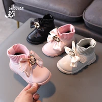girls princess shoes bow elastic cloth boots baby casual shoes children leather shoes fashion sweet girl boots platform tenis
