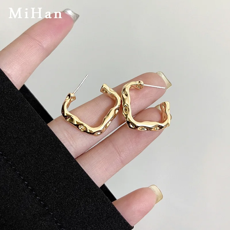 

Mihan Fashion Jewelry 925 Silver Needle Square Earrings Simply Design Hot Sale Metallic Gold Color Earrings For Women Wholesale