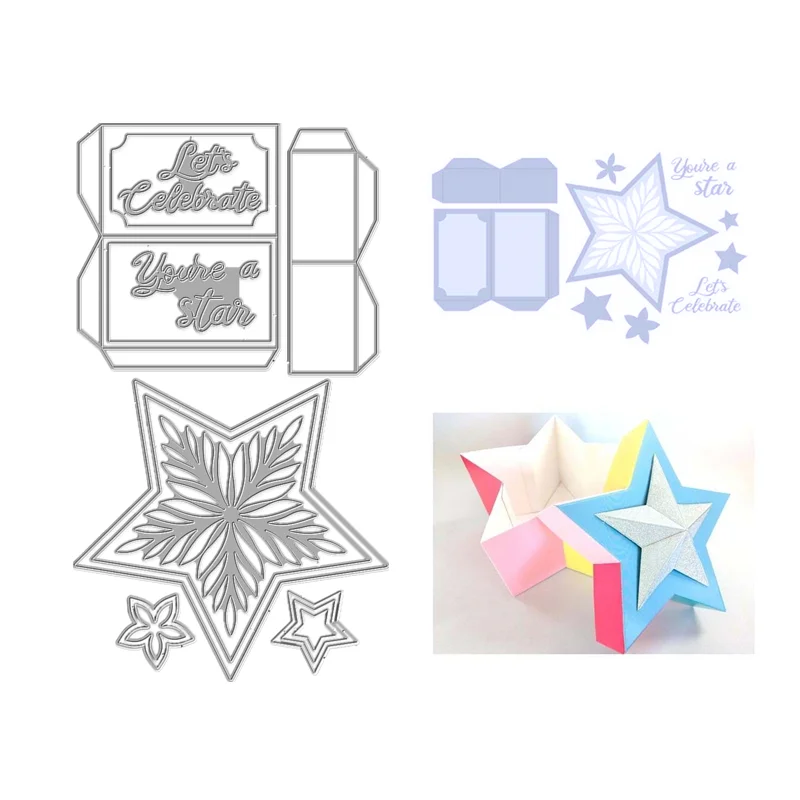 

New 2021 Pocket Die Christmas Star Box Metal Cutting Dies Scrapbooking Embossing Frame Card Crafts layering coverplate dies
