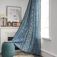 half blackout curtains boho blue geometric printing curtain for living room kitchen backdrop curtain cortina home decoration