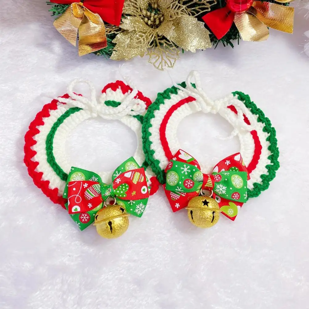 

Рождественский ошейник для домашних животных, эластичное регулируемое платье ручной работы с бантом, стильный ошейник для домашних кошек с...