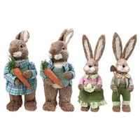 2pcs cute straw rabbits bunny decorations easter party home garden wedding ornament photo props crafts