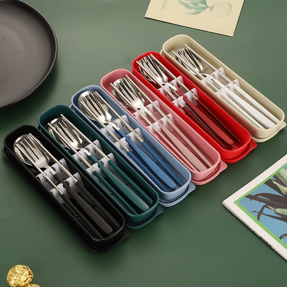 3 шт. зеркальный портативный набор столовых приборов из нержавеющей стали