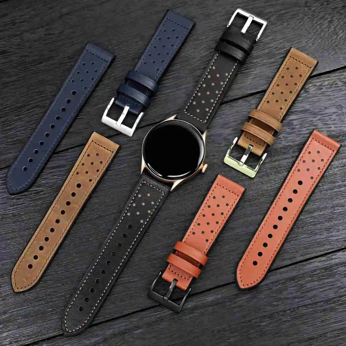 Anbeer Leather Silicone Watch Strap Genuine Leather Watch Band Replaceable Bracelet 20mm 22mm