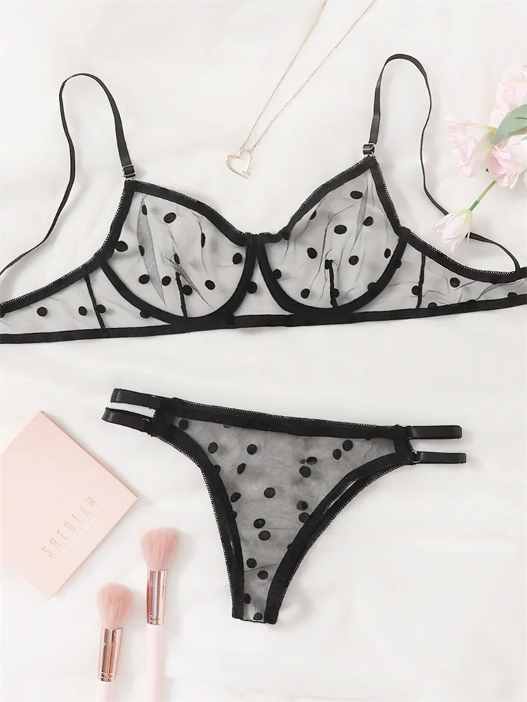 New Polka Dot Lingerie Set Sexy Women's Underwear 2-Piece Fancy  Erotic Lingerie Intimate Luxury Bra Panty Set Push Up Brassiere