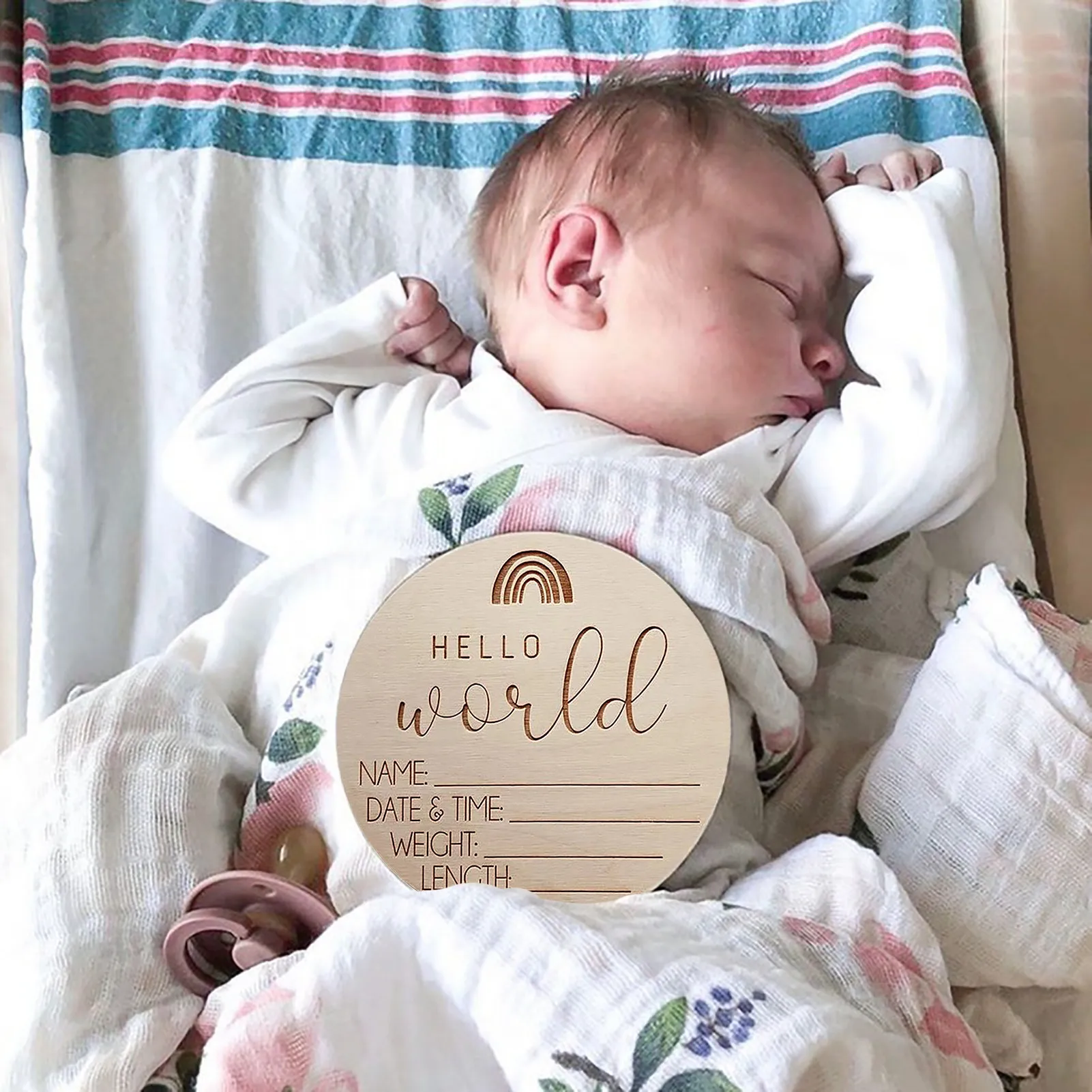 

Newborn Announcement Sign Round New Baby Sign New Baby Announcement Wooden Plaque Sign Rainbow Newborn Welcome Sign Baby Name