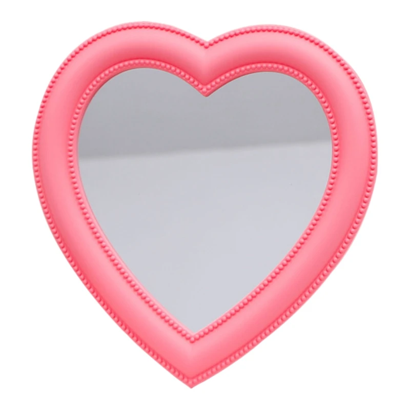 

Розовое зеркало в форме сердца, настольное зеркало для туалетного столика, настенное зеркало двойного назначения для макияжа, настенное украшение для комнаты девушки, зеркало в форме сердца