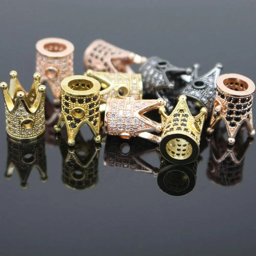 50PCS Cz King Crown Spacer for DIY Making Jewelry Cubic Zirconia Rhinestone Pave Queen  Connector Beads Accessories Finding