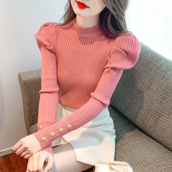 

Женский Осенний Мягкий трикотажный свитер, тонкий эластичный однотонный базовый свитер в Корейском стиле, однотонные Топы T191