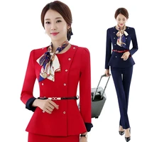 formal ladies red blazer women business suits with sets work wear office uniform dark blue 2 piece large size pants jacket set