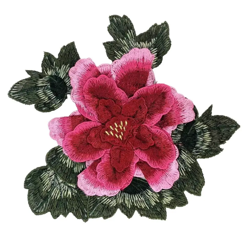 

3D Floral Lace Embroidered Appliques for Clothes 21 x 18cm Rose Flower Embroidery Patches handmade Sewing Decoration Accessories