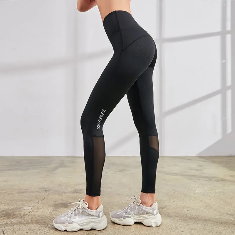 

Women's Sexy Mesh Yoga Leggings High-Waist Fitness Gym Pants Reflective Running Jogging Stretchy Sports Trousers 2019 Vansydical