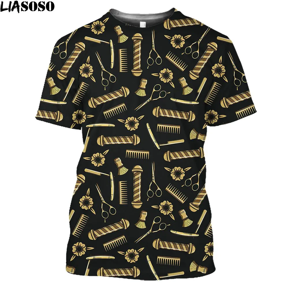 

LIASOSO Top Barber Scissors T Shirt Homme Hair Salon Men Tshirt 3D Anime Harajuku Fashion Funny Summer Short Sleeve Streetwear