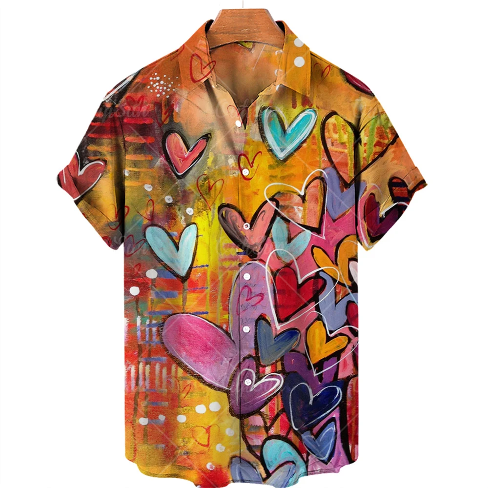 

Fashion Ethnic Style Summer Men's Shirt 3D Printing Stand Collar Single Breasted Short Sleeve Loose Hawaiian Graffiti Casual Shi
