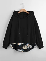 earo womens 2022 autumn plus size 4xl floral print tops patchwork black casual hoodies plaid sporty loose cotton sweatshirts