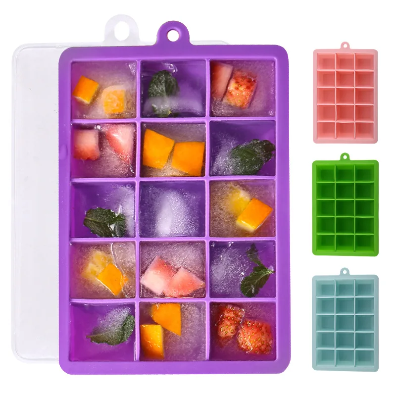 

15-24 Grid Ice Box Silicone Homemade Cube Mold with Lids for Cocktail Bar Whiskey Ice Blocks Square CubeTray Popsicle Ice Tray