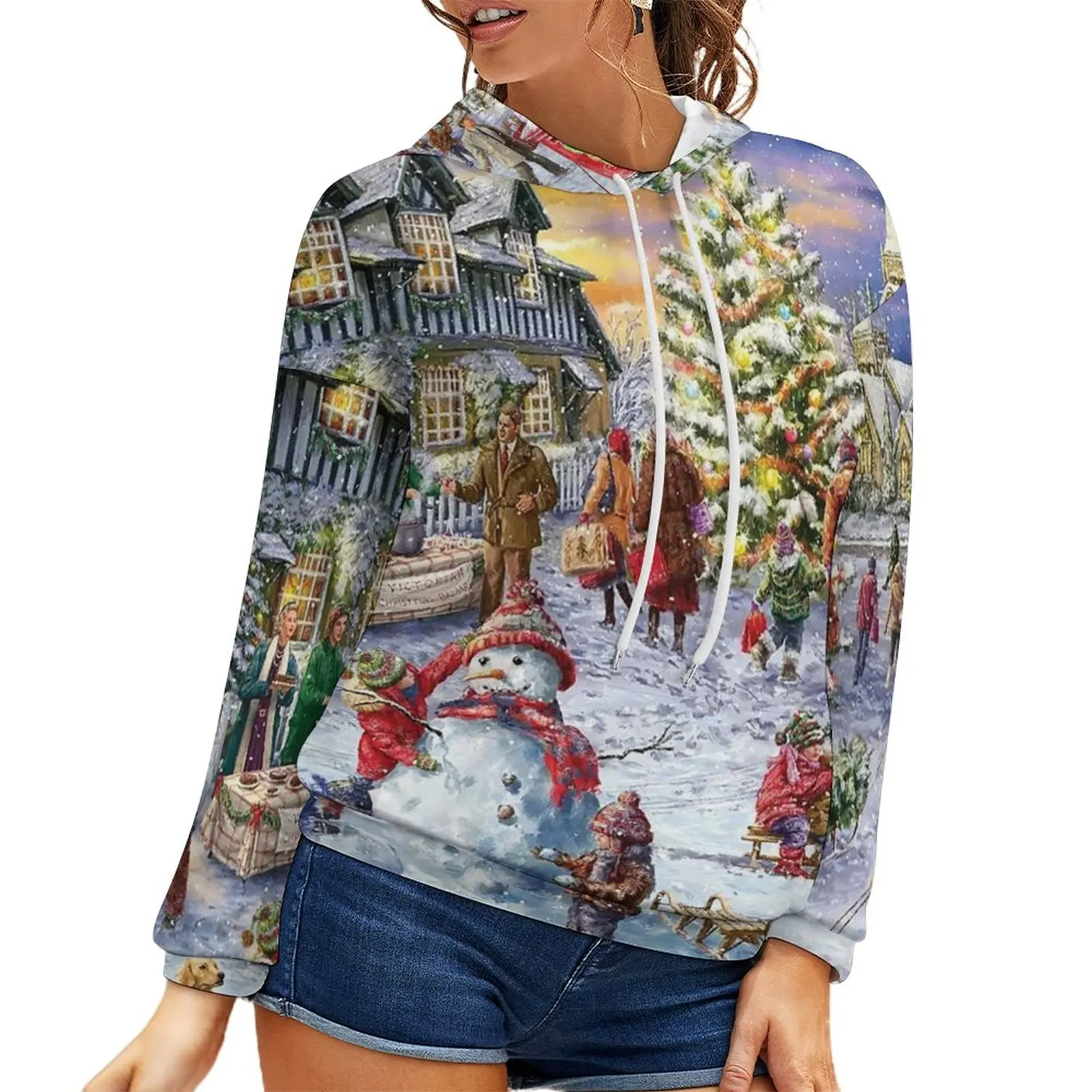 

Женский свитер с капюшоном, свитер с цифровым принтом и капюшоном, весна-осень, Рождественская коллекция