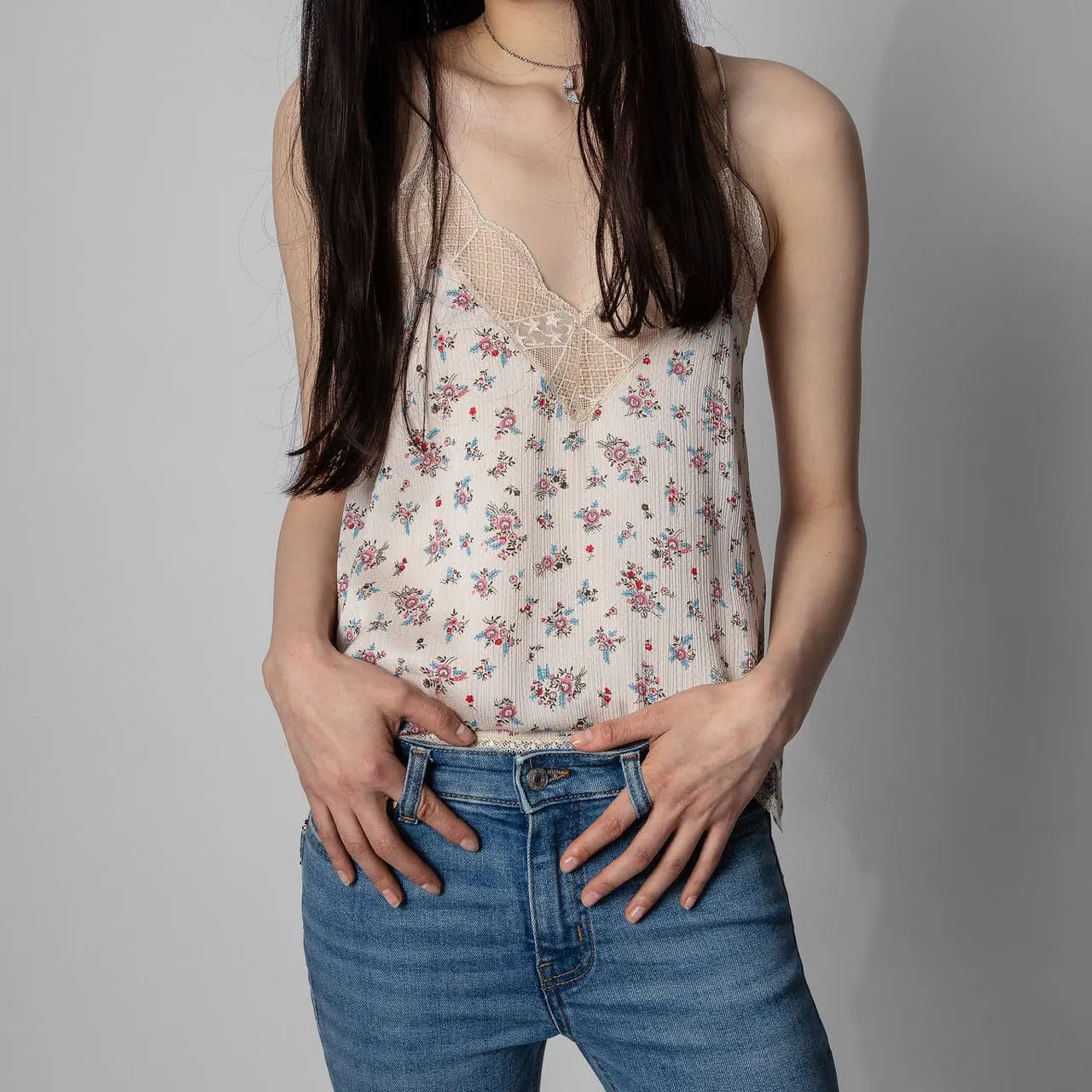 

Floral Printed Women Camisole Lace Stitching Sleeveless Sexy Camis 2022 new V-neck Female Sling Tops