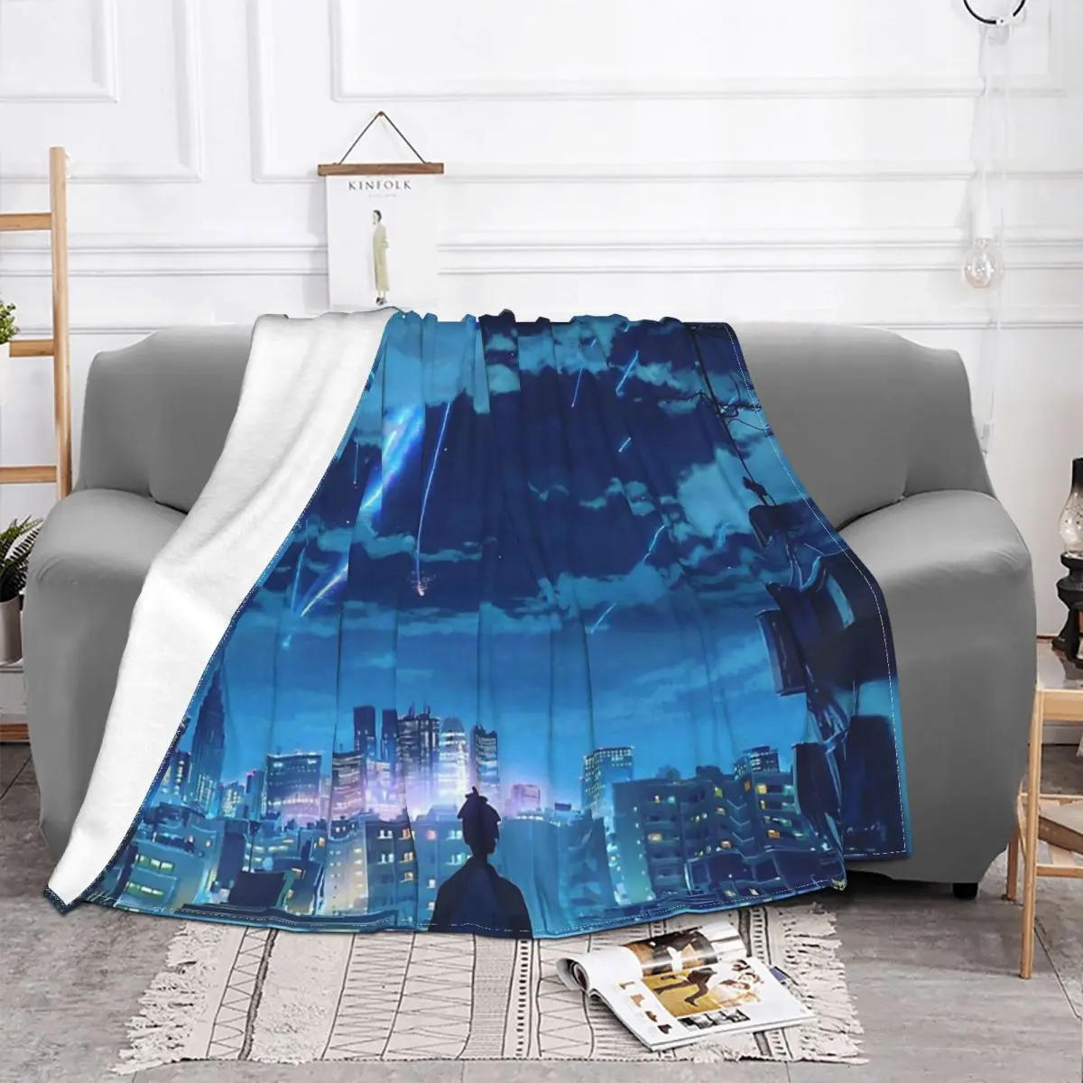 Одеяло из фланели с надписью Makoto Shinkai Tachibana Taki Miyamizu Mitsuha |
