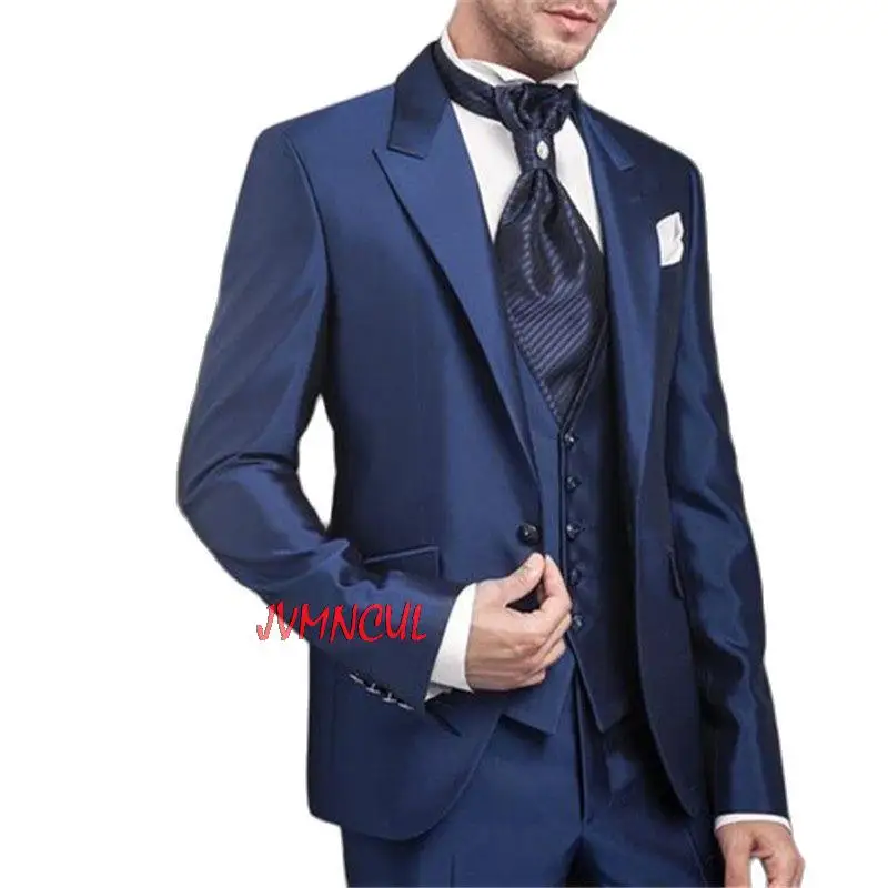 

3Pcs Dark Blue Jacket Pants Vest Men Suits For Wedding Groom Tuxedo Custom Made Blazer Trousers Party Wear Jacket+Pants+Vest+Tie