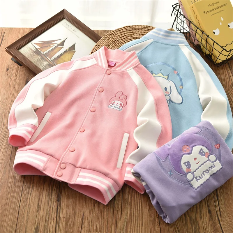

Sanrio Kawaii аниме детская бейсбольная форма Mymelody Kuromi Cinnamoroll мультяшная куртка кардиган для девочек на молнии спортивное пальто подарок