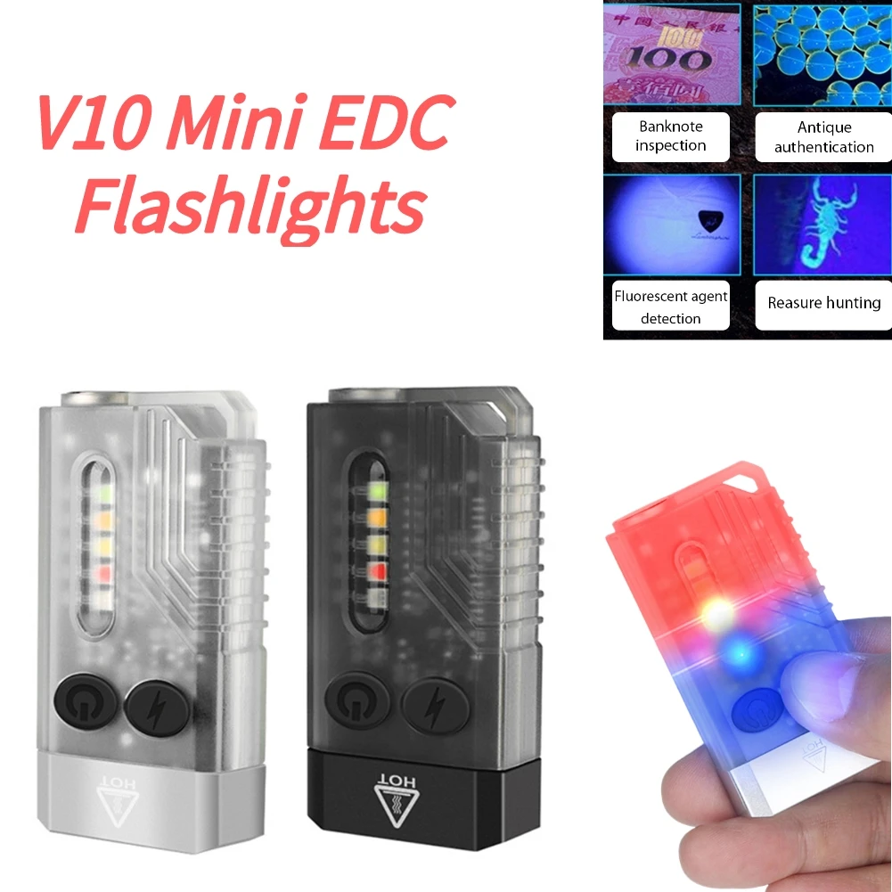 

V10 EDC Flashlight USB Type-C Charging Mini Portable Alarm Camping Light IPX4 Waterproof 1000LM Buzzer Red Light SOS for Hiking