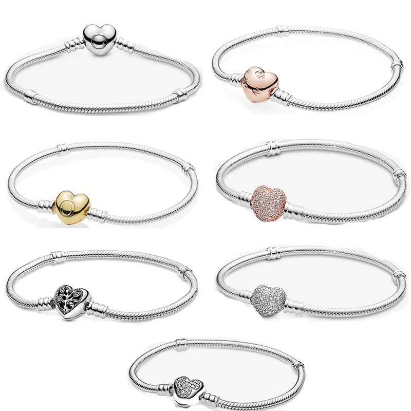 

925 Silver Family Tree Buckle Mickey and Diamond Minnie Mouse Leather Rope Bracelet fits Pandora charm beads DIY making gifts