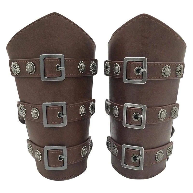 

Medieval Faux Leather Arm Guards 2 Pieces Halloween Adult Buckle Bracers Knight Armband Costume Retro Wristband Bronze
