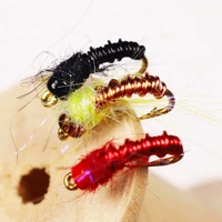 6pcs copper bead head nymph flies trout fly fishing bait single metal barbed hook tool fly shape copper fly lure micro jig
