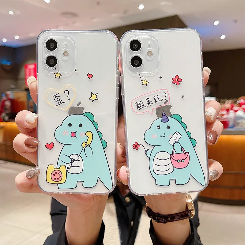

Transparent Cartoon Funny Dinosaur Phone Case For iPhone 13 Pro Max 11 12 Pro XR XS 6 7 8 Plus Shockproof Phone Soft Case Cover