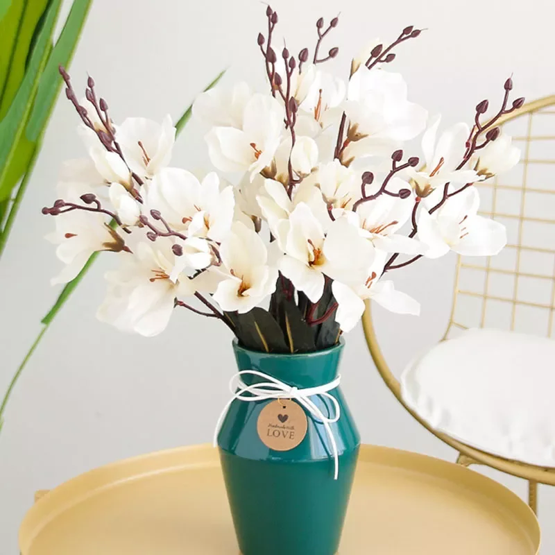 

New 5Forks 20Heads Artificial Silk Flower Bouquet Simulation Magnolia Plant for Home Living Room Decoration Wedding Fake Flowers