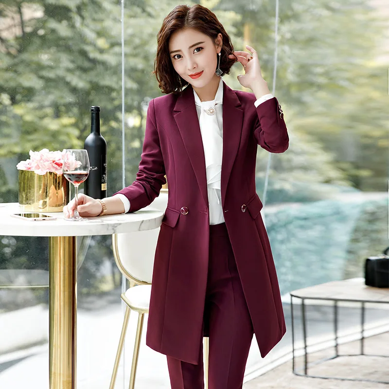 Women Elegant Skirt Suits Female Elegant Slim Business Office Long Sleeve Jackets Blazers Wear Long Wndbreaker -1 Piece