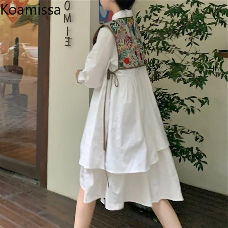 Koamissa Vintage Women White Shirt Long Dress Spring Autumn Fashion Daily Chic Dresses Dropshipping Outwear Vestidos 2022 New