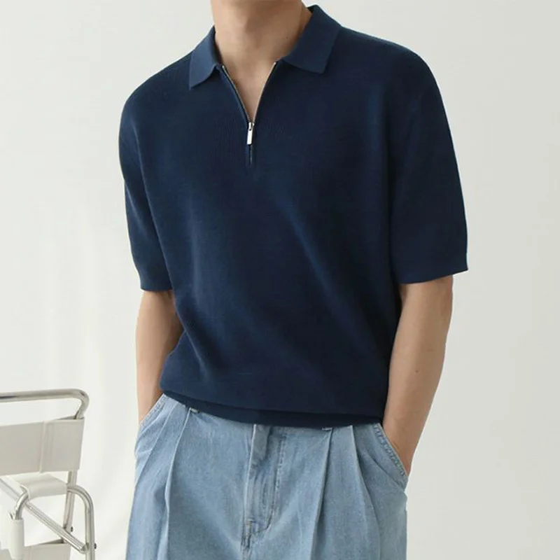 

Футболка SYUHGFA мужская с молнией и коротким рукавом, модный однотонный топ свободного покроя с воротником-стойкой, в Корейском стиле, лето 2023