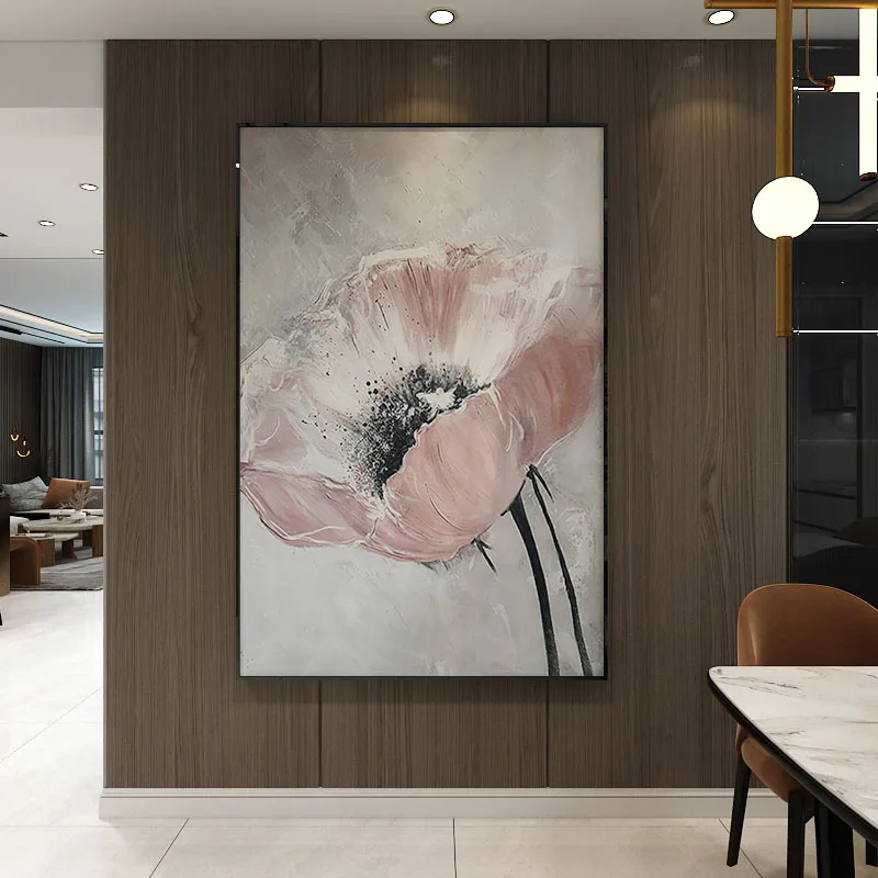 

Hand painted pink flower oil painting decorative wall painting paintings on the walls of the sitting room the family is decorate