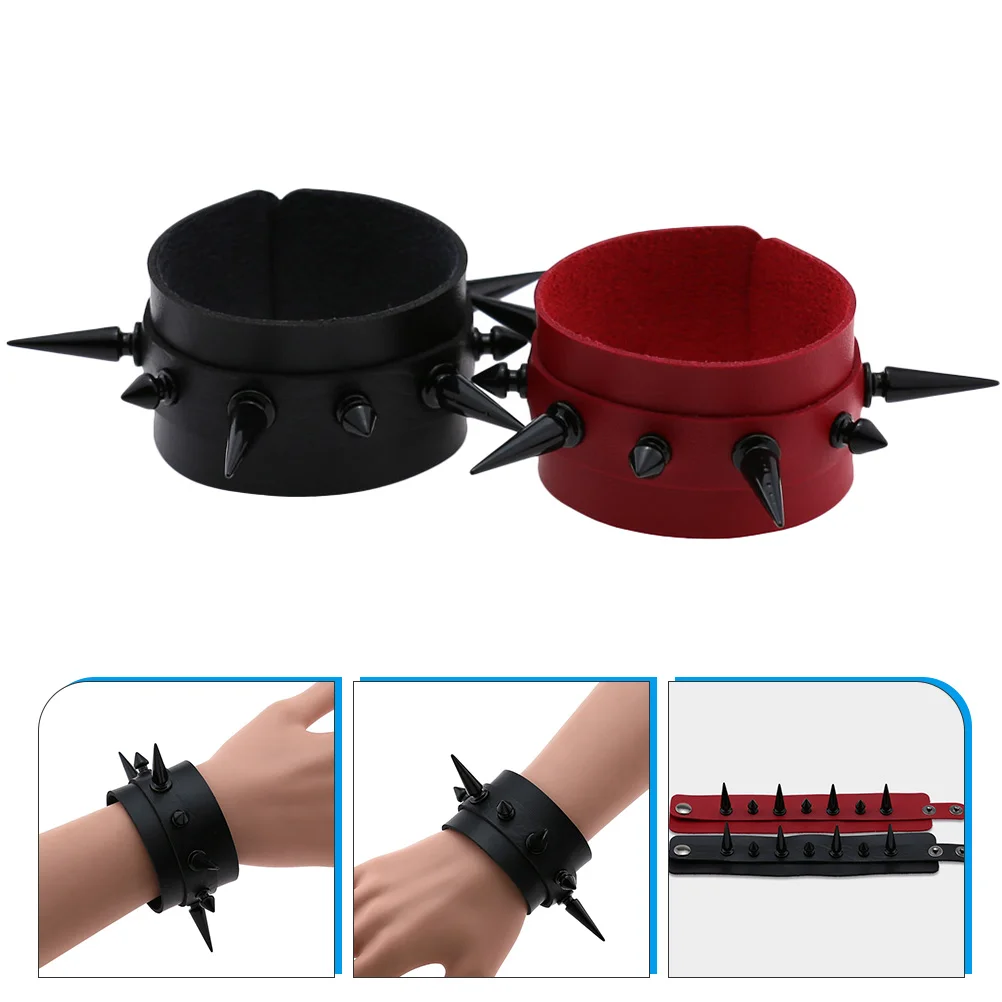 

2pcs Rivet Bracelets Cuff Bangle Studded Wrist Chain Wrist Punk Bracelet