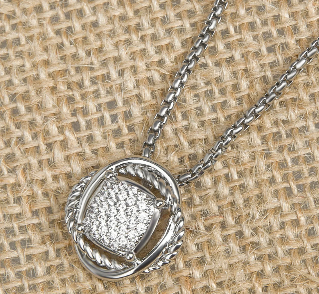 David Yurman 11mm Cubic Zirconia Full Pavé Pendant Necklace Iced Out Entwined Loops Design Personalized  for Women